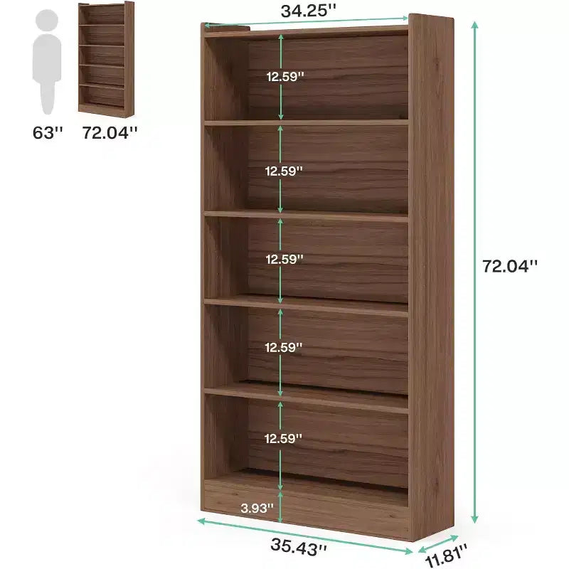 Lantine 6-Tier Tall Bookcase, 71 Inches Bookshelves, Floor Standing 5 Shelf Library Bookcase for Home Office, Living Room, Bedroom