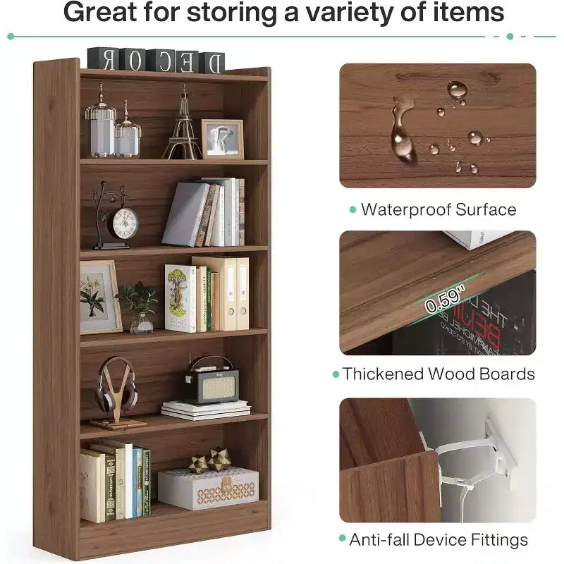 Lantine 6-Tier Tall Bookcase, 71 Inches Bookshelves, Floor Standing 5 Shelf Library Bookcase for Home Office, Living Room, Bedroom