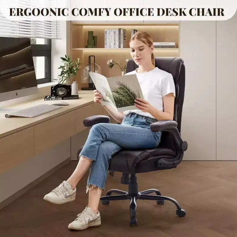 High Back Computer Desk Chair Adjustable Height, Office Chair with Backrest Tilt Angle, Home Gaming Chair with Lumbar Support Swivel Rolling Wheels