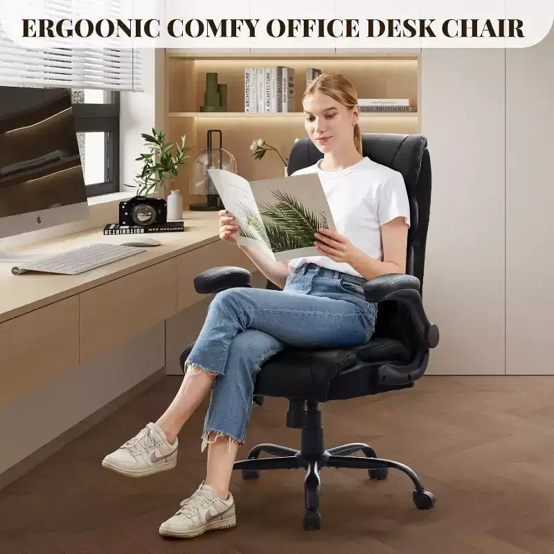High Back Computer Desk Chair Adjustable Height, Office Chair with Backrest Tilt Angle, Home Gaming Chair with Lumbar Support Swivel Rolling Wheels