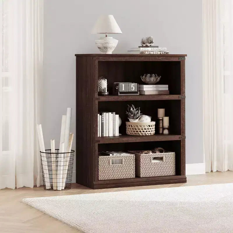 AcekoolFarmhouse Bookcase, Wood Low Bookshelf with Storage for Bedroom Living Room
