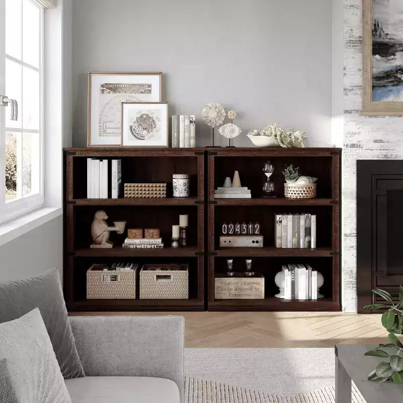 AcekoolFarmhouse Bookcase, Wood Low Bookshelf with Storage for Bedroom Living Room