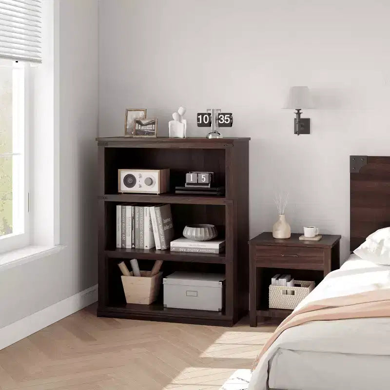AcekoolFarmhouse Bookcase, Wood Low Bookshelf with Storage for Bedroom Living Room