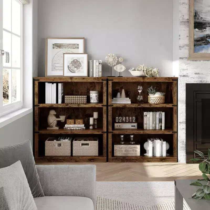 AcekoolFarmhouse Bookcase, Wood Low Bookshelf with Storage for Bedroom Living Room