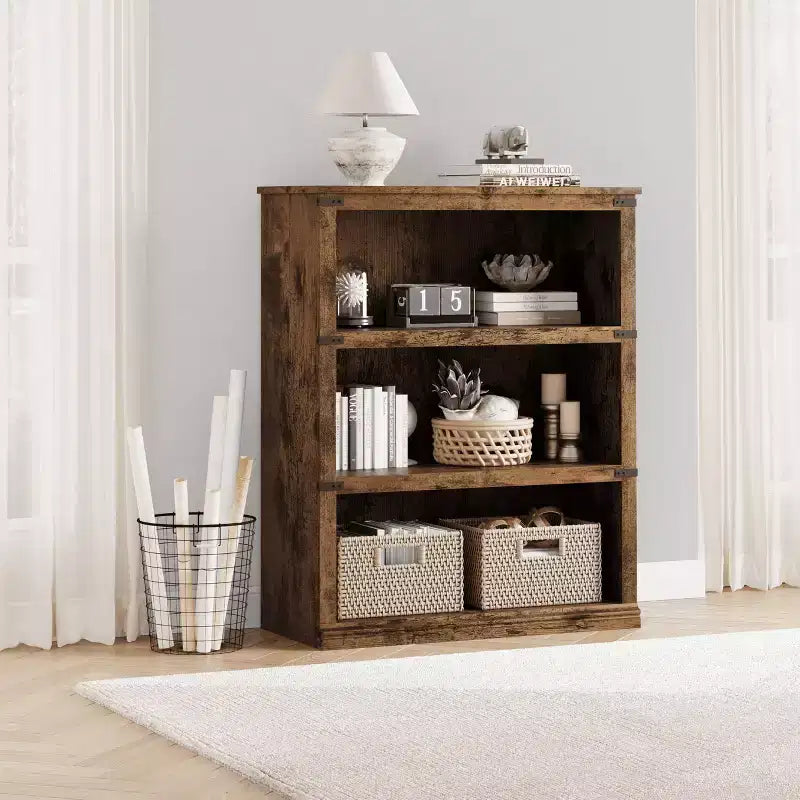 AcekoolFarmhouse Bookcase, Wood Low Bookshelf with Storage for Bedroom Living Room
