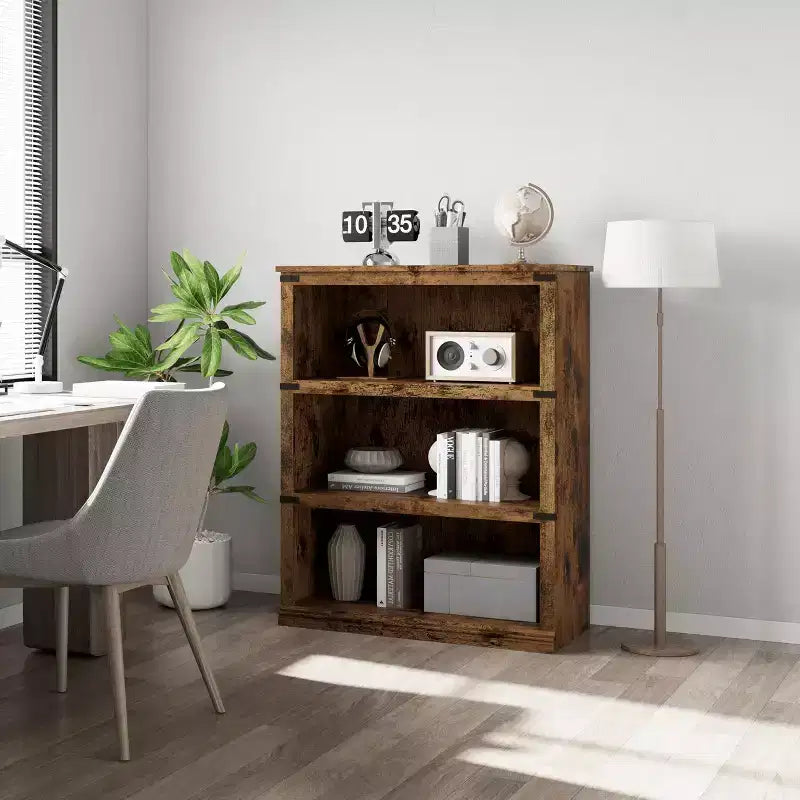 AcekoolFarmhouse Bookcase, Wood Low Bookshelf with Storage for Bedroom Living Room