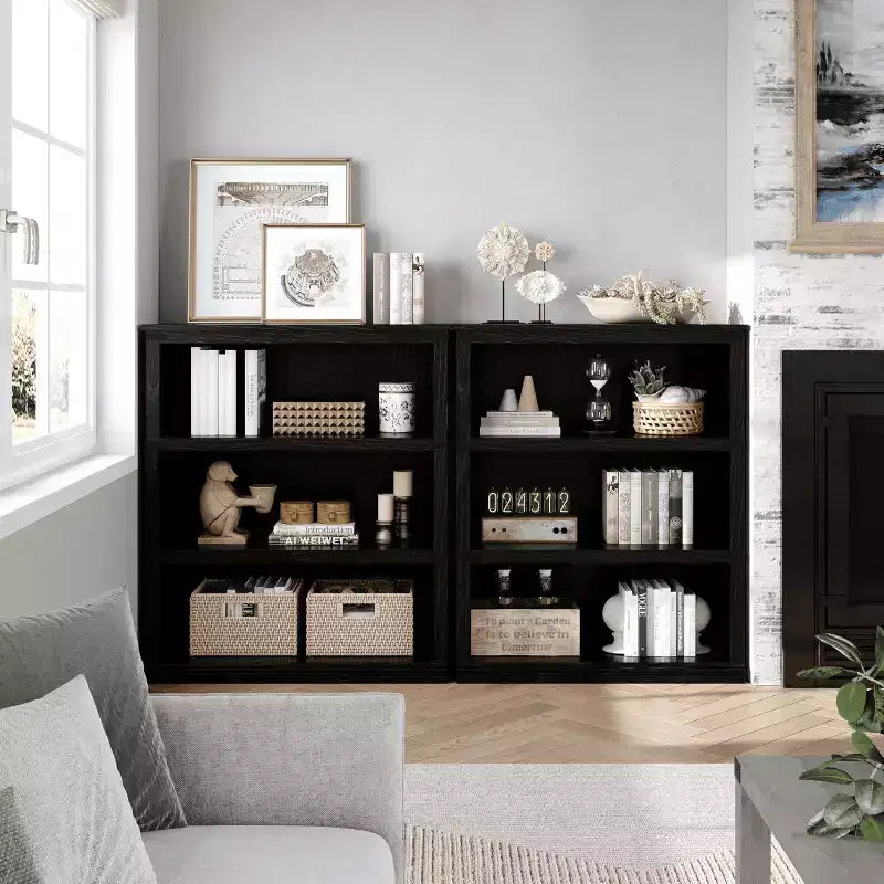 AcekoolFarmhouse Bookcase, Wood Low Bookshelf with Storage for Bedroom Living Room
