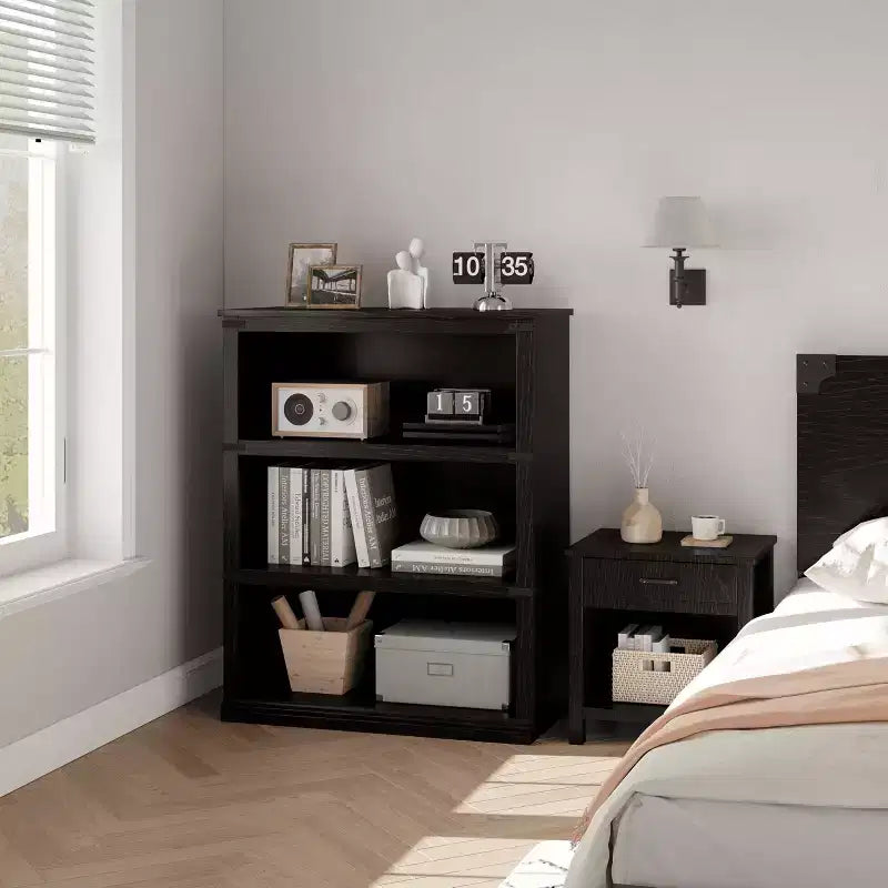 AcekoolFarmhouse Bookcase, Wood Low Bookshelf with Storage for Bedroom Living Room