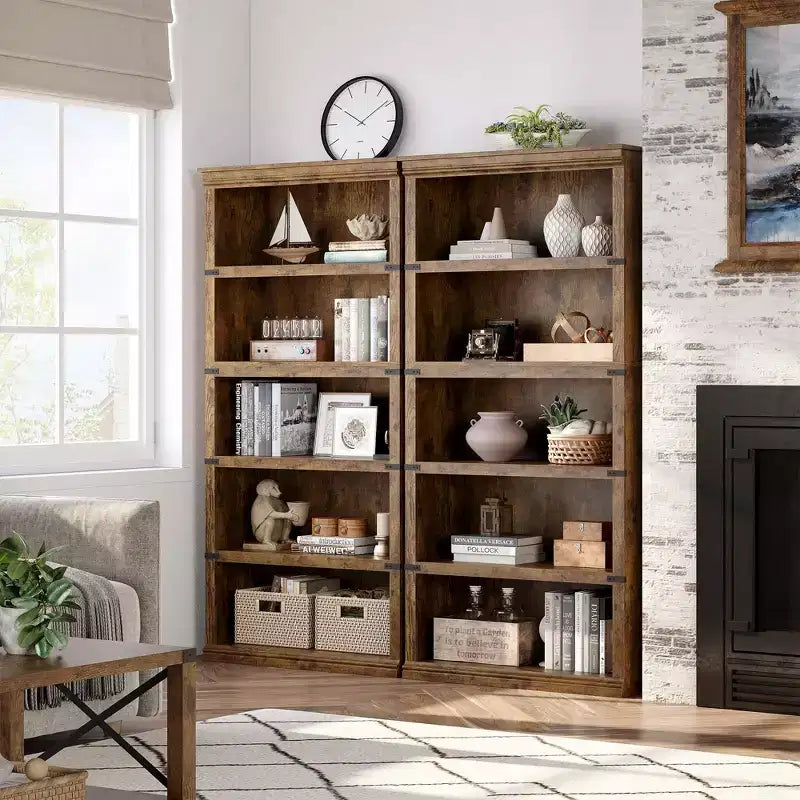 AcekoolFarmhouse Bookcase, Wood Low Bookshelf with Storage for Bedroom Living Room