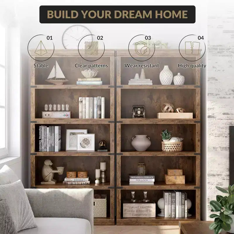 AcekoolFarmhouse Bookcase, Wood Low Bookshelf with Storage for Bedroom Living Room
