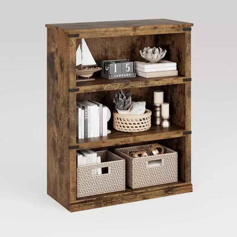 AcekoolFarmhouse Bookcase, Wood Low Bookshelf with Storage for Bedroom Living Room