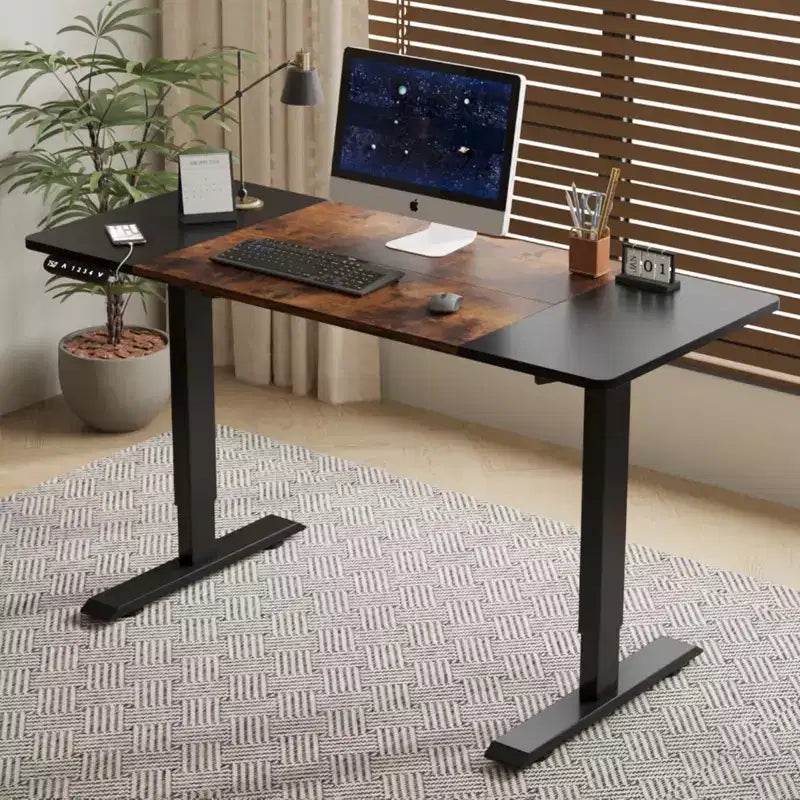 NAYSAYE Height Adjustable Standing Desk End Table Sit Stand Work Table Stable Frame for Home Office Workspace, Brown and Black, 55*24*45