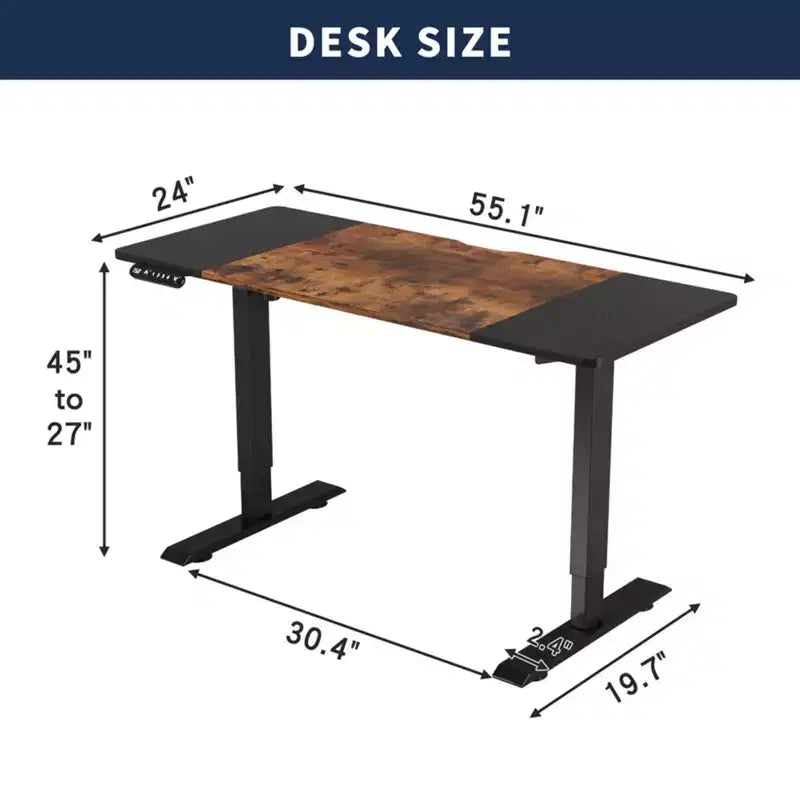 NAYSAYE Height Adjustable Standing Desk End Table Sit Stand Work Table Stable Frame for Home Office Workspace, Brown and Black, 55*24*45