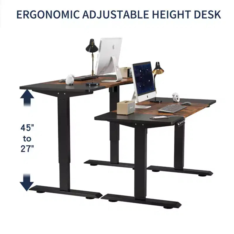NAYSAYE Height Adjustable Standing Desk End Table Sit Stand Work Table Stable Frame for Home Office Workspace, Brown and Black, 55*24*45