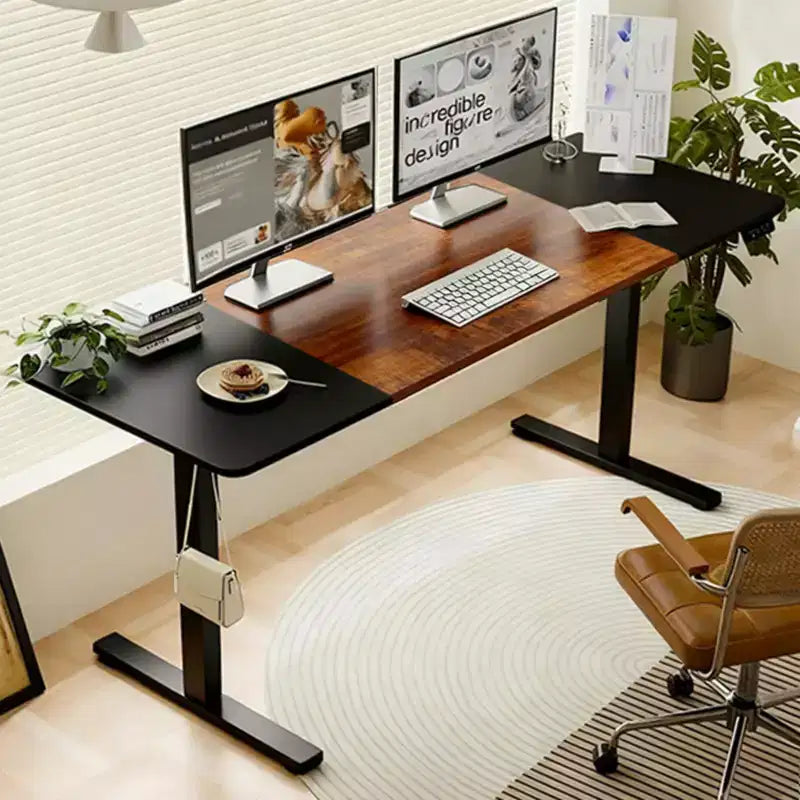 NAYSAYE Height Adjustable Standing Desk End Table Sit Stand Work Table Stable Frame for Home Office Workspace, Brown and Black, 55*24*45
