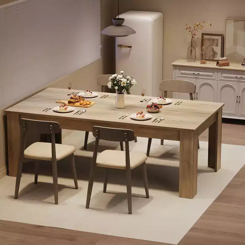6-8 Person Rectangular Farmhouse Kitchen Table, 71 Retro Wood Dining Table with Triangle Legs, Sturdy for Small Apartments & Dining Rooms