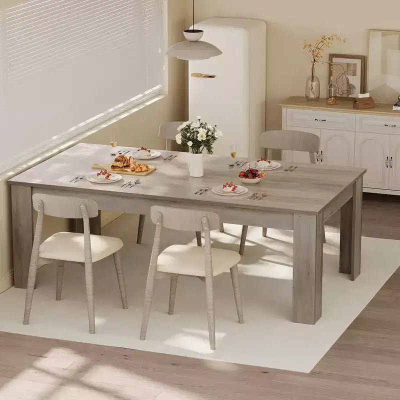 6-8 Person Rectangular Farmhouse Kitchen Table, 71 Retro Wood Dining Table with Triangle Legs, Sturdy for Small Apartments & Dining Rooms