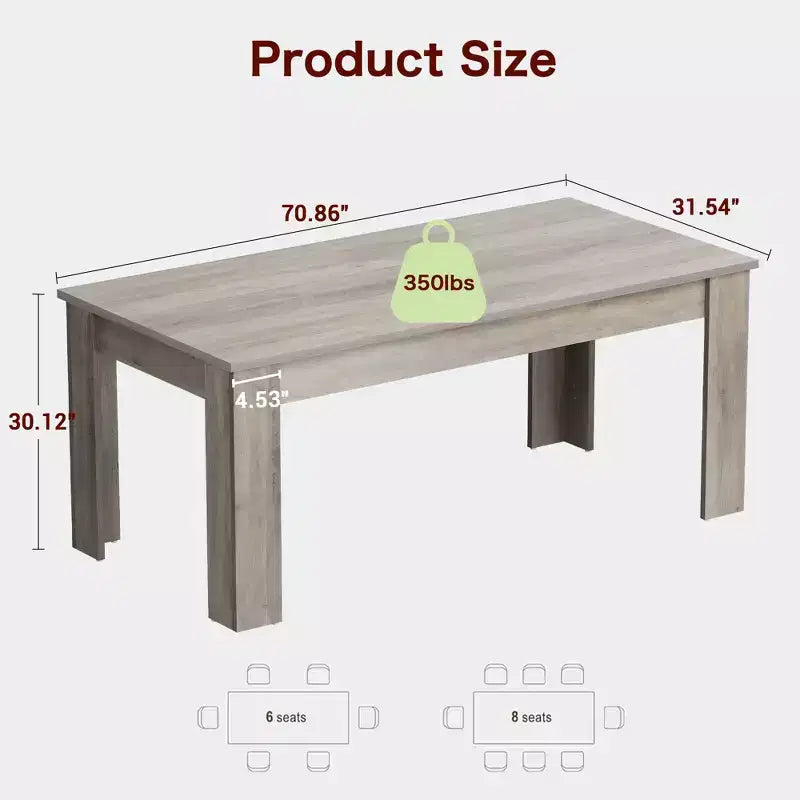 6-8 Person Rectangular Farmhouse Kitchen Table, 71 Retro Wood Dining Table with Triangle Legs, Sturdy for Small Apartments & Dining Rooms