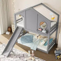 Bellemave Twin House Bunk Bed with Slide and Storage Shelves, Solid Wood House Bunk Bed Frame with Window for Kids, Childlike Design