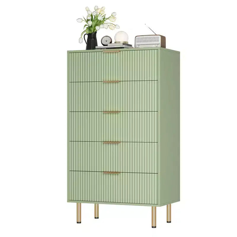 Fluted 6 Drawers Dresser, Modern Chest of Drawers with Faux Marble Top, Curved Profile Design, Dresser TV Stand, Wood Drawer Organizer for Bedroom