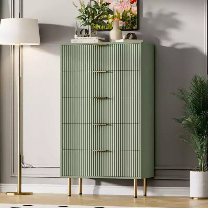 Fluted 6 Drawers Dresser, Modern Chest of Drawers with Faux Marble Top, Curved Profile Design, Dresser TV Stand, Wood Drawer Organizer for Bedroom