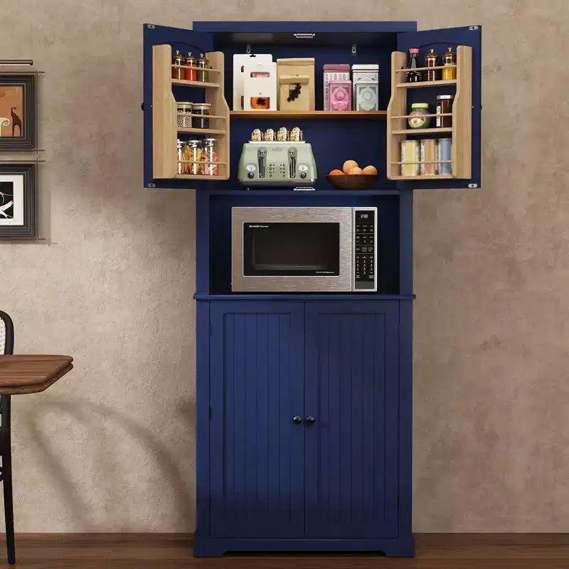 72 Tall Kitchen Pantry Cabinet with Microwave Stand, Freestanding Hutch Storage Cupboard with Doors and Shelves for Kitchen, Dining Room, Living Room