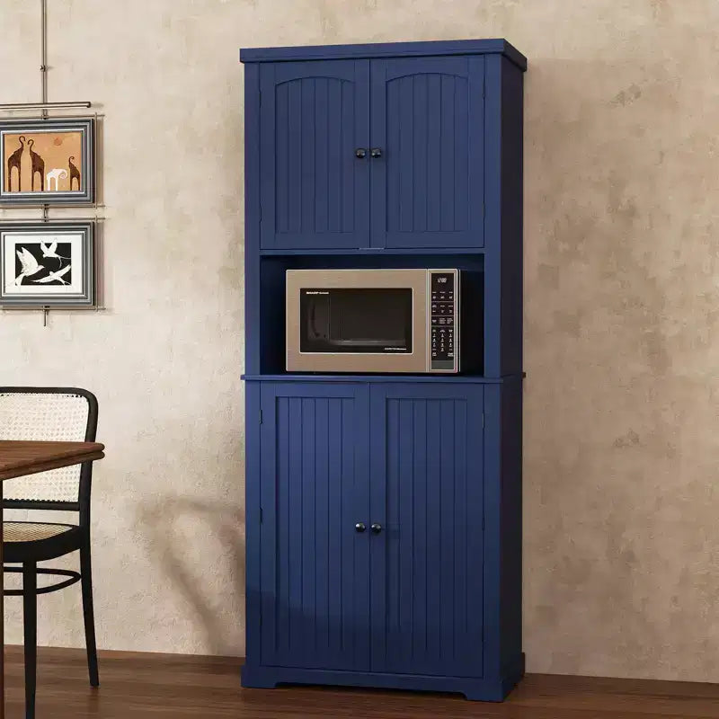 72 Tall Kitchen Pantry Cabinet with Microwave Stand, Freestanding Hutch Storage Cupboard with Doors and Shelves for Kitchen, Dining Room, Living Room