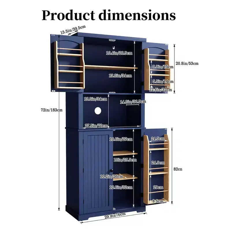 72 Tall Kitchen Pantry Cabinet with Microwave Stand, Freestanding Hutch Storage Cupboard with Doors and Shelves for Kitchen, Dining Room, Living Room