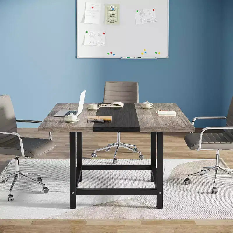 Lantine Square 4 People Conference Room Table, Gray 39.4L X 39.4W X 29.52H Inches Small Meeting Room Table for Home Office, (Chair not Included)