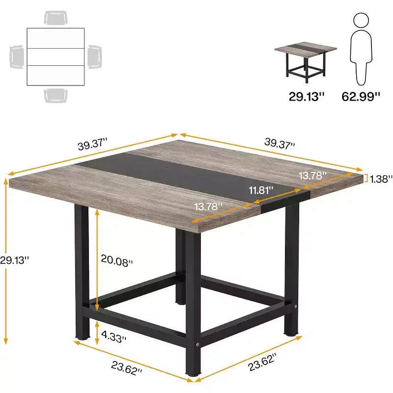 Lantine Square 4 People Conference Room Table, Gray 39.4L X 39.4W X 29.52H Inches Small Meeting Room Table for Home Office, (Chair not Included)