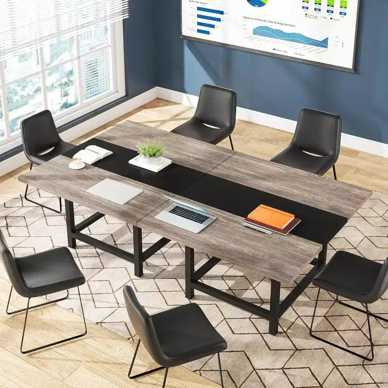 Lantine Square 4 People Conference Room Table, Gray 39.4L X 39.4W X 29.52H Inches Small Meeting Room Table for Home Office, (Chair not Included)
