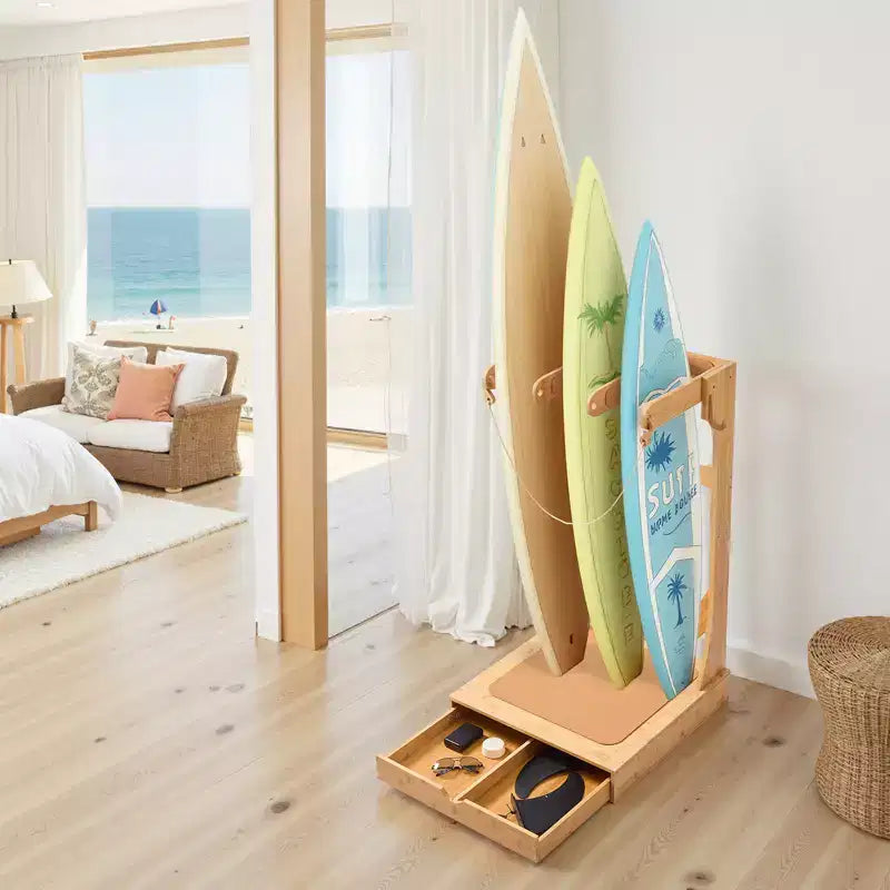VEVOR Vertical Surfboard Stand, 3 Tiers Wooden Surfboard Rack for Storage and Display, Freestanding Board Stand Organizer, Wood Color