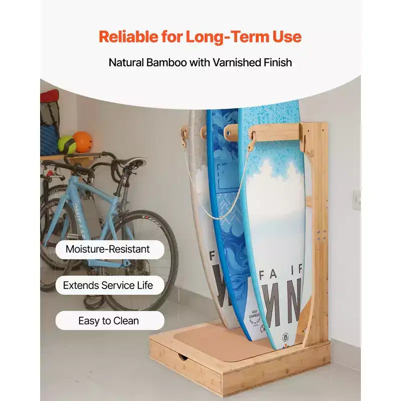 VEVOR Vertical Surfboard Stand, 3 Tiers Wooden Surfboard Rack for Storage and Display, Freestanding Board Stand Organizer, Wood Color