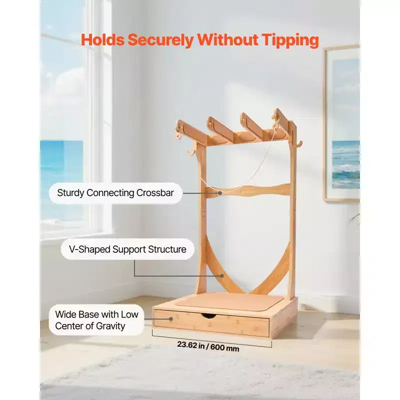 VEVOR Vertical Surfboard Stand, 3 Tiers Wooden Surfboard Rack for Storage and Display, Freestanding Board Stand Organizer, Wood Color