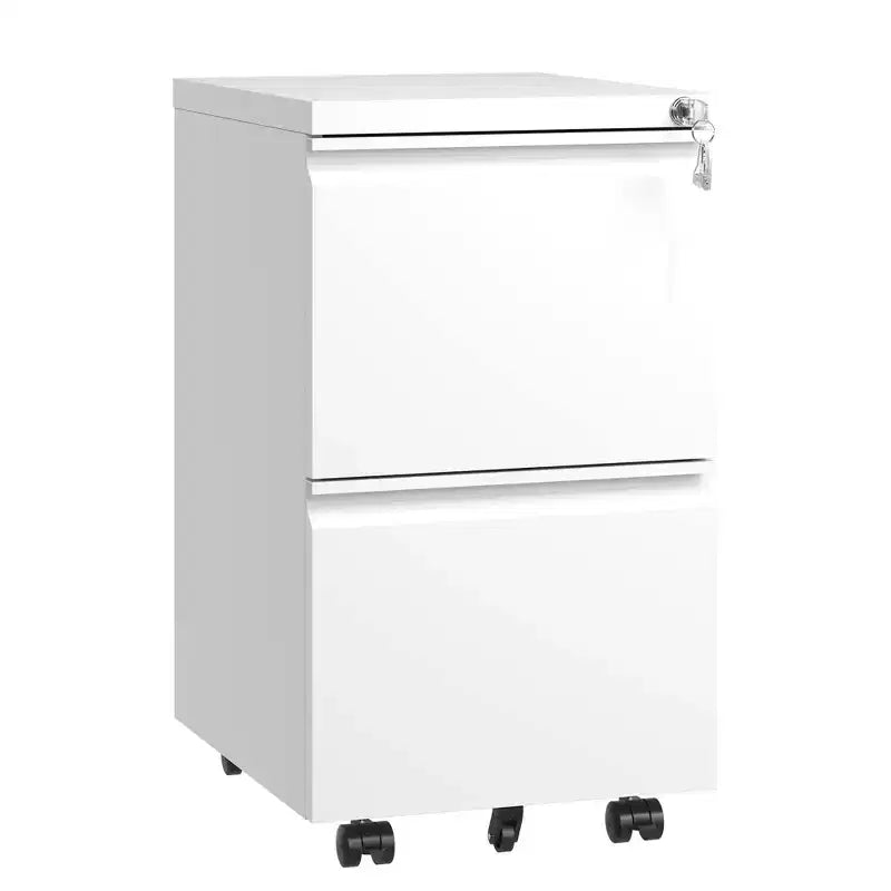 2 Drawer Mobile File Cabinet with Lock, Commercial Vertical Cabinet, Under Desk Storage Cabinet with 5 Wheels & Embedded Handle