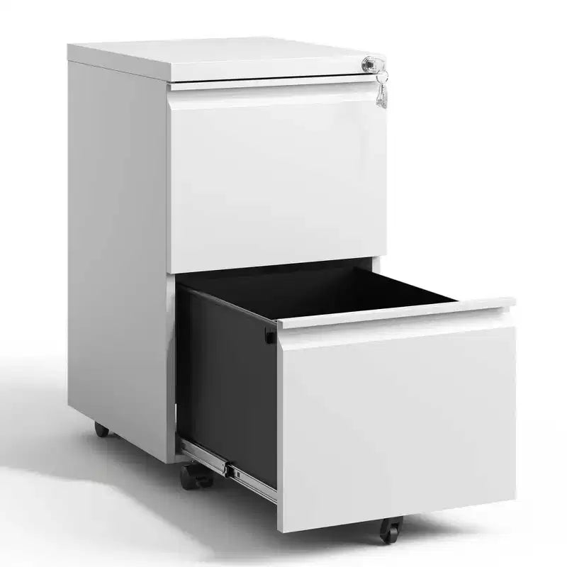 2 Drawer Mobile File Cabinet with Lock, Commercial Vertical Cabinet, Under Desk Storage Cabinet with 5 Wheels & Embedded Handle