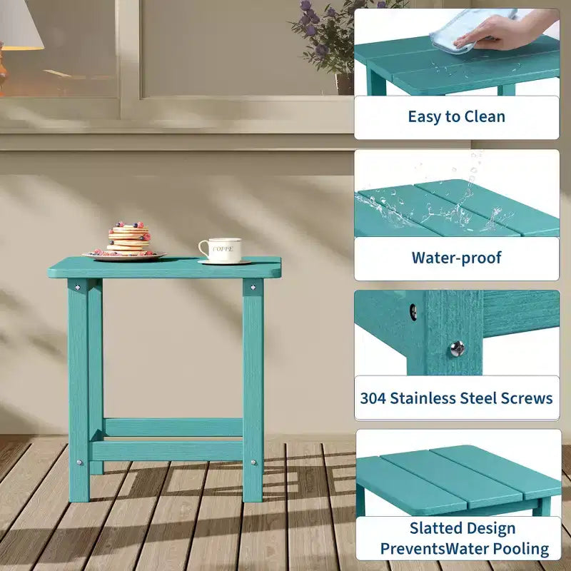 Acekool Weather Resistant Square Outdoor Side Table, HDPE Patio End Table for Backyard, Pool, Porch,