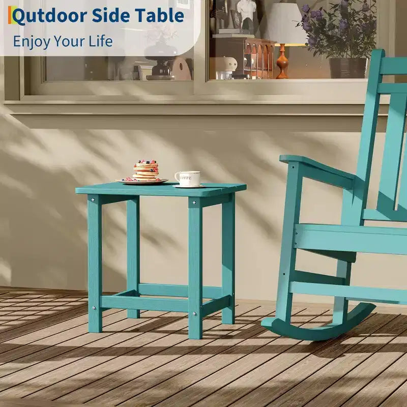 Acekool Weather Resistant Square Outdoor Side Table, HDPE Patio End Table for Backyard, Pool, Porch,