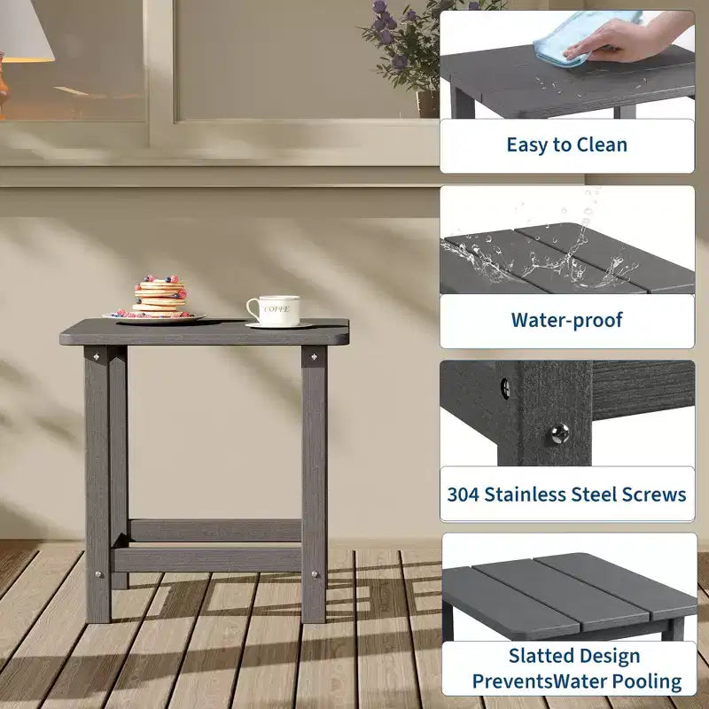 Acekool Weather Resistant Square Outdoor Side Table, HDPE Patio End Table for Backyard, Pool, Porch,