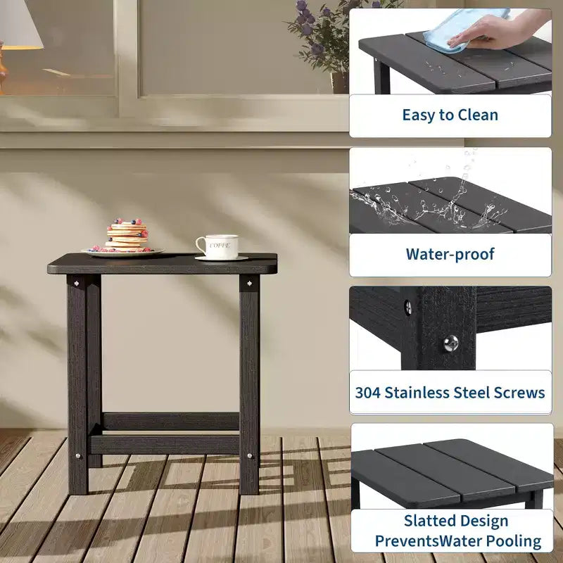 Acekool Weather Resistant Square Outdoor Side Table, HDPE Patio End Table for Backyard, Pool, Porch,