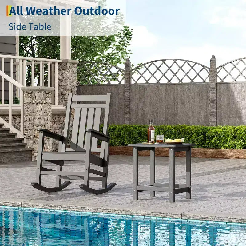 Acekool Weather Resistant Square Outdoor Side Table, HDPE Patio End Table for Backyard, Pool, Porch,