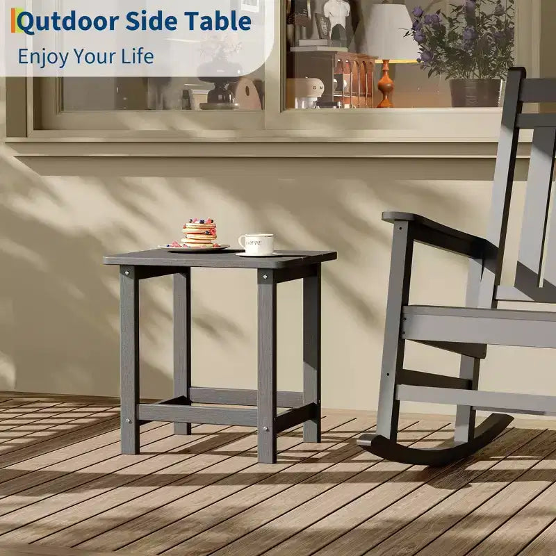 Acekool Weather Resistant Square Outdoor Side Table, HDPE Patio End Table for Backyard, Pool, Porch,