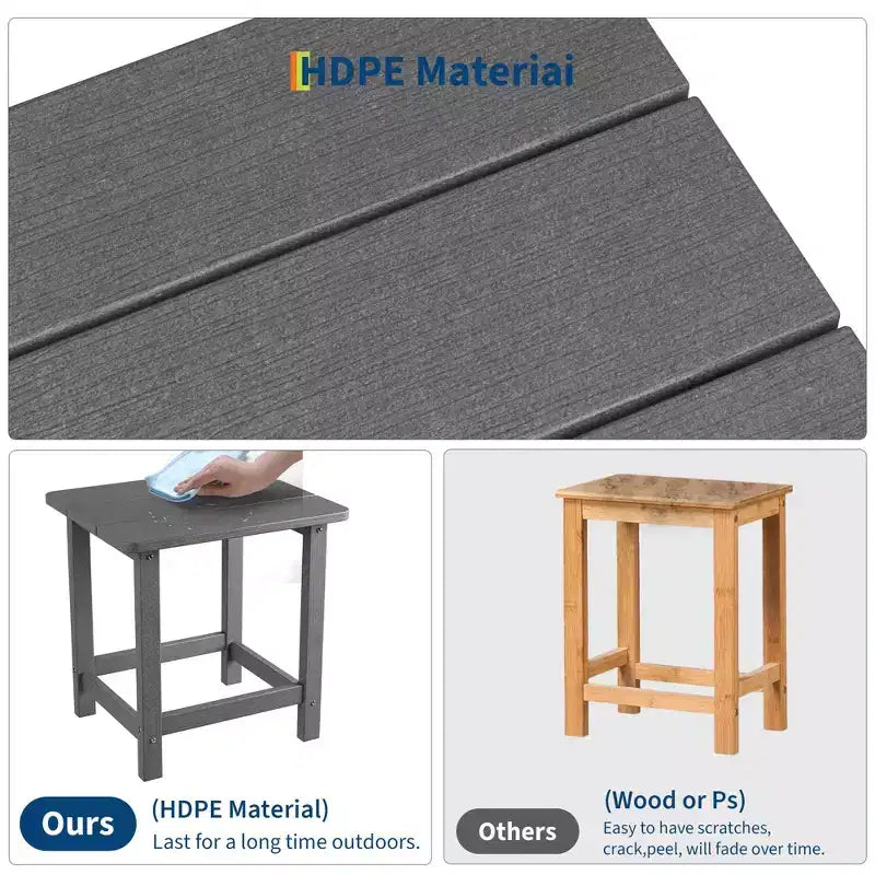 Acekool Weather Resistant Square Outdoor Side Table, HDPE Patio End Table for Backyard, Pool, Porch,