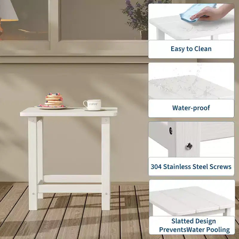Acekool Weather Resistant Square Outdoor Side Table, HDPE Patio End Table for Backyard, Pool, Porch,