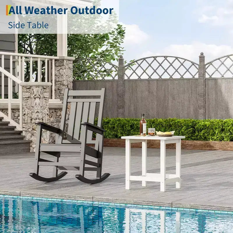Acekool Weather Resistant Square Outdoor Side Table, HDPE Patio End Table for Backyard, Pool, Porch,