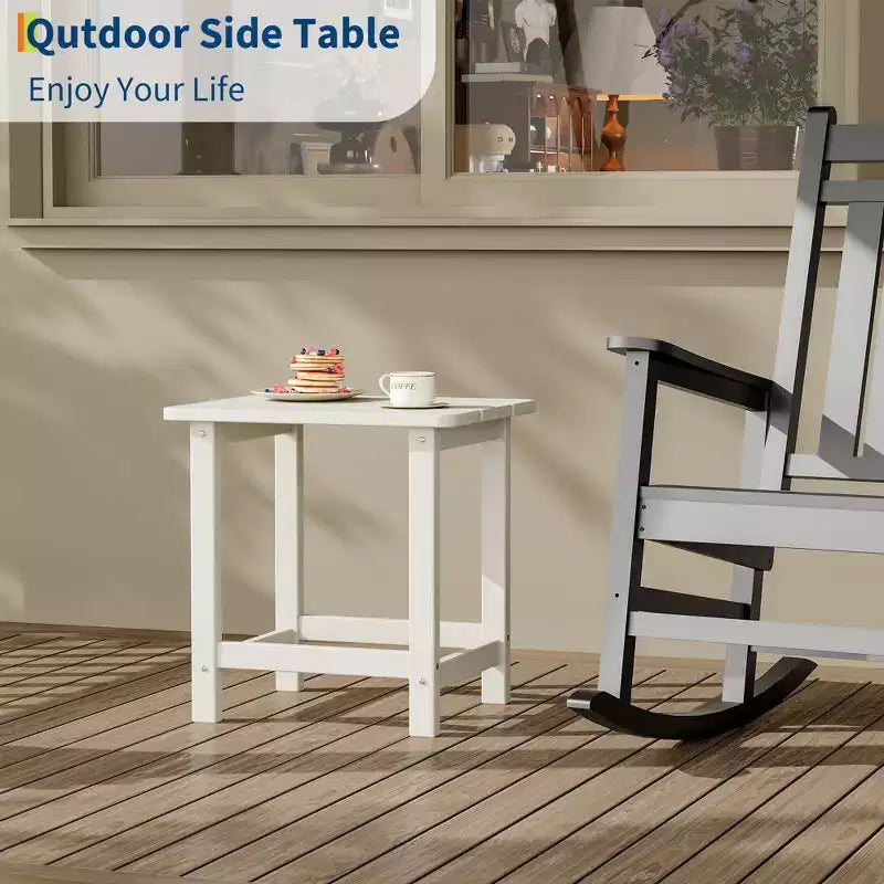 Acekool Weather Resistant Square Outdoor Side Table, HDPE Patio End Table for Backyard, Pool, Porch,