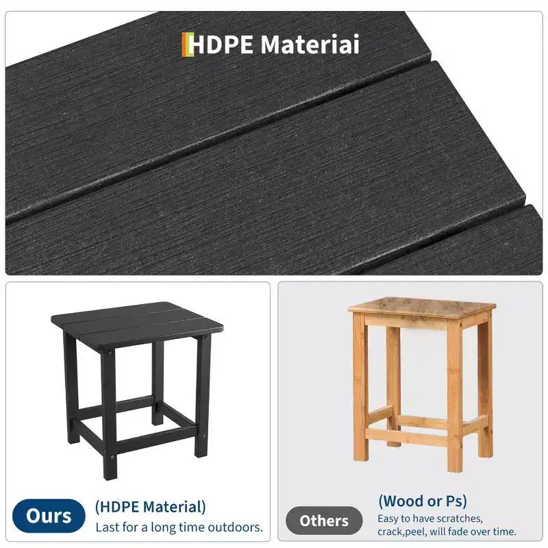 Acekool Weather Resistant Square Outdoor Side Table, HDPE Patio End Table for Backyard, Pool, Porch,