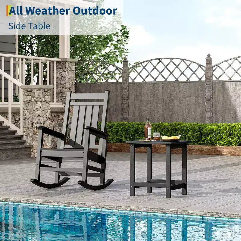 Acekool Weather Resistant Square Outdoor Side Table, HDPE Patio End Table for Backyard, Pool, Porch,