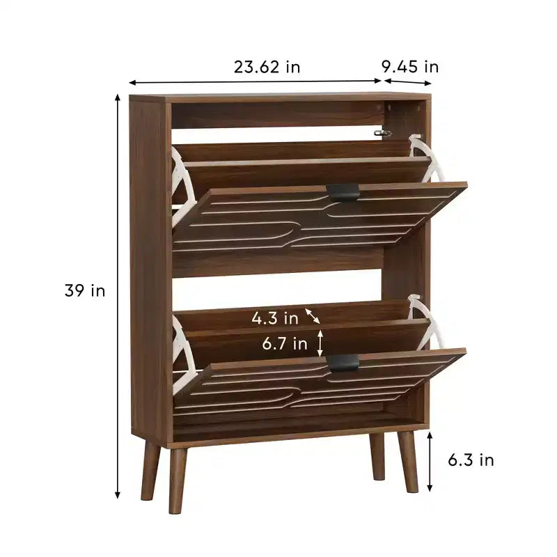 Shoe Storage Cabinet, for Entryway, Walnut Shoe Cabinet with Metal Legs,Shoe Organizer Cabinet with Flip Doors, Slim Entryway Shoe Storage