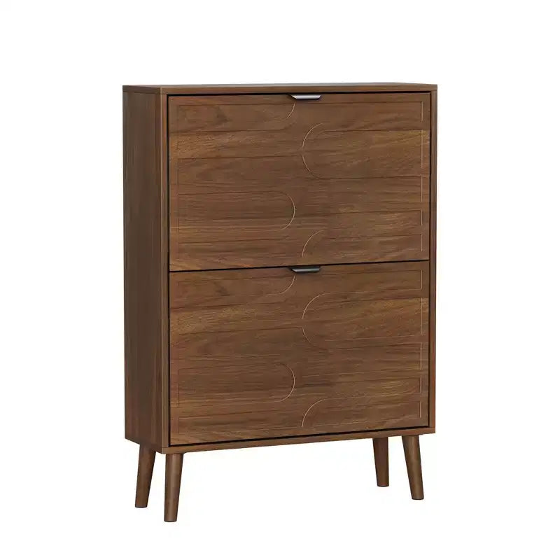Shoe Storage Cabinet, for Entryway, Walnut Shoe Cabinet with Metal Legs,Shoe Organizer Cabinet with Flip Doors, Slim Entryway Shoe Storage